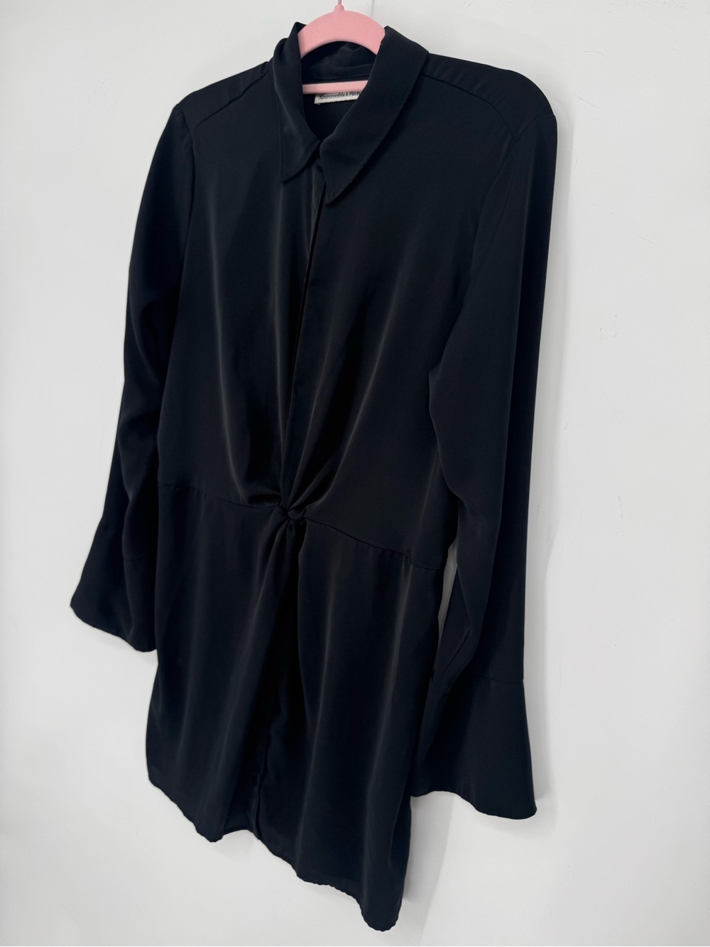 Abercrombie & Fitch Black Twist Front Bell Sleeve Dress Capsule Basic Size Large - Picture 3 of 9